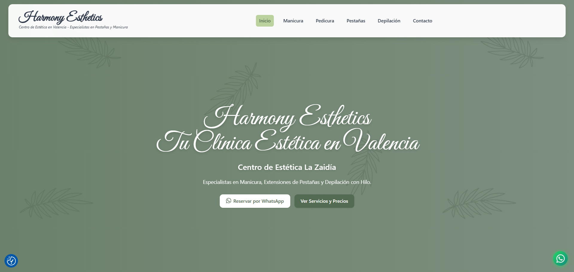 Harmony Esthetics beauty center website in Valencia — 100/100 on PageSpeed with service catalog and local SEO