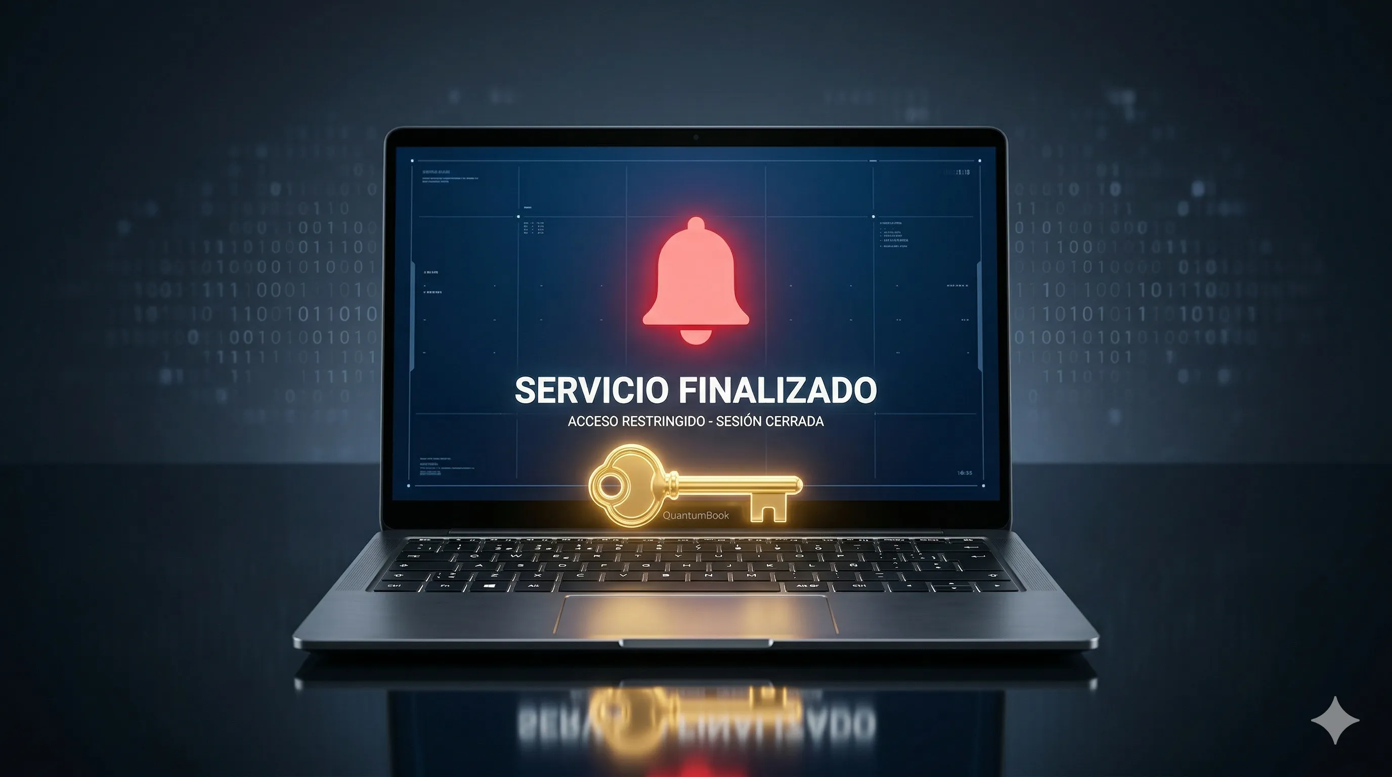 Pantalla de ordenador mostrando web de negocio local con aviso de fin de mantenimiento Kit Digital